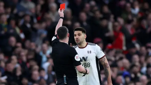 Alwksandar Mitrovic receives a red card