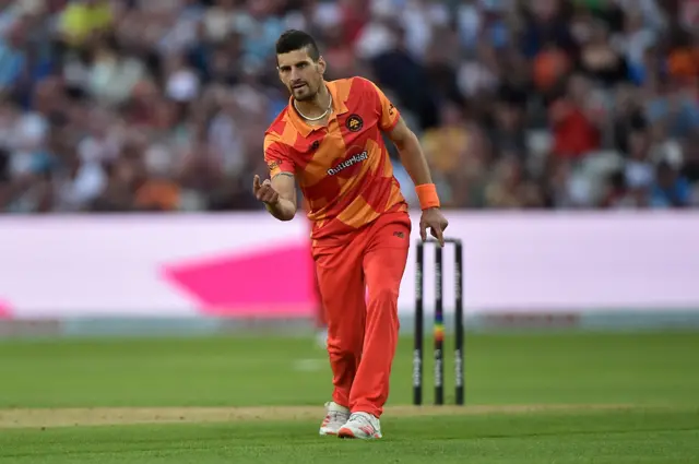 Benny Howell of Birmingham Phoenix celebrates taking a wicket during the 2022 Hundred