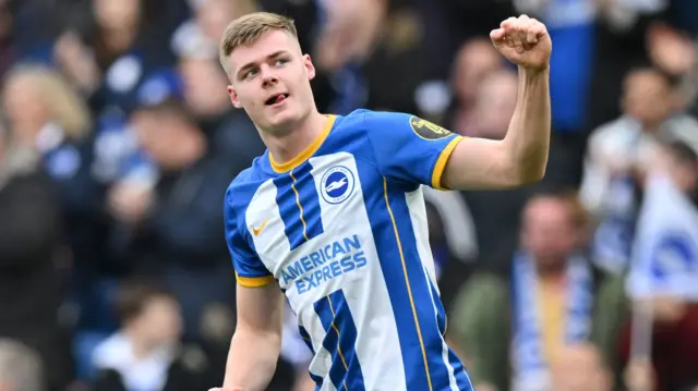 Evan Ferguson celebrates scoring a goal