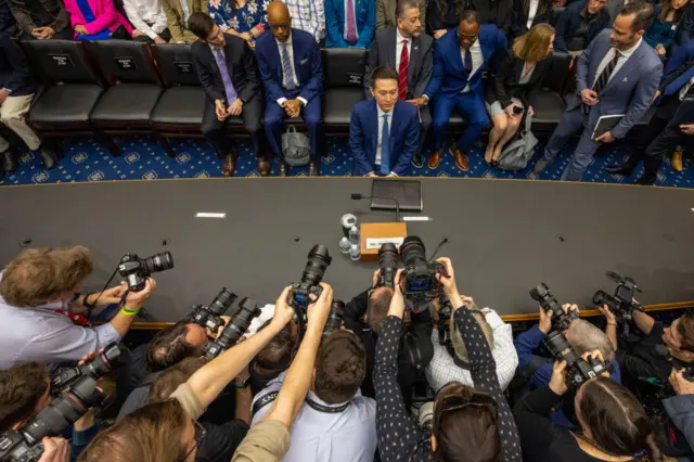 TikTok CEO Shou Zi Chew prepares to testify before the House Energy and Commerce Committee in the Rayburn House Office Building on Capitol Hill on March 23, 2023