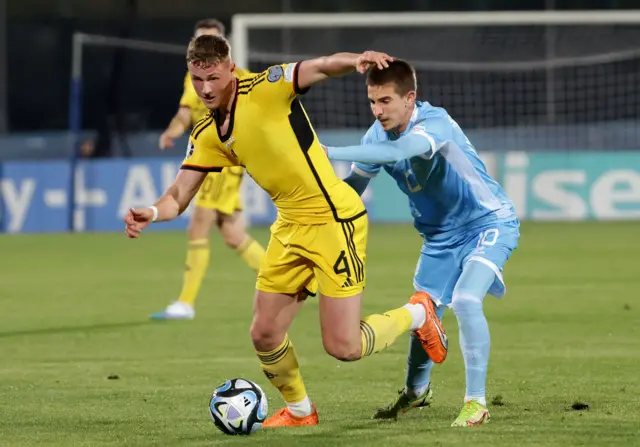 Northern Irelands Daniel Ballard with San Marino's Filippo Berardipre