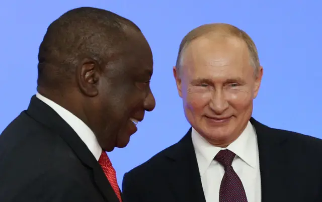 President Vladimir Putin (R) with President Cyril Ramaphosa (L)  in Russia, 2019