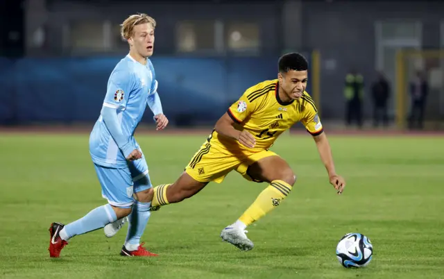 San Marinos Lorenzo Lazzari with Northern Ireland's Shea Charles