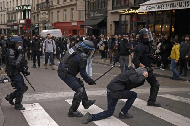 Police in Paris during the protest