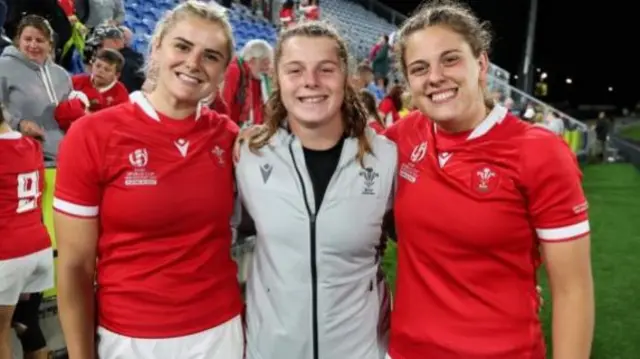 Kate Williams (centre) was called up by Wales as injury cover at the World Cup but did not play