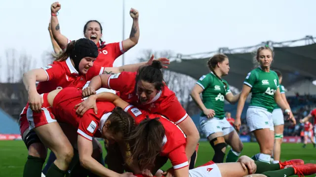 Wales celebrate as Ireland look on