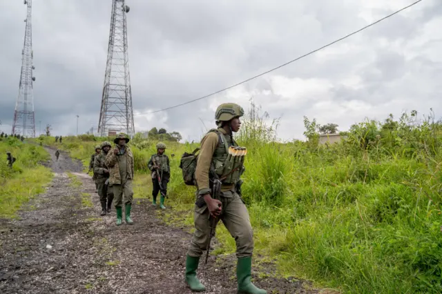 Soldiers patrolling eastern DR Congo