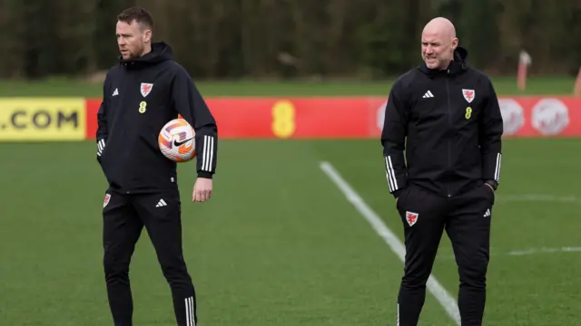 Chris Gunter and Robert Page in training