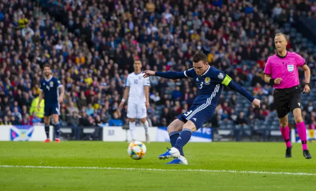 Andy Robertson scores for Scotland against Cyprus in 2019