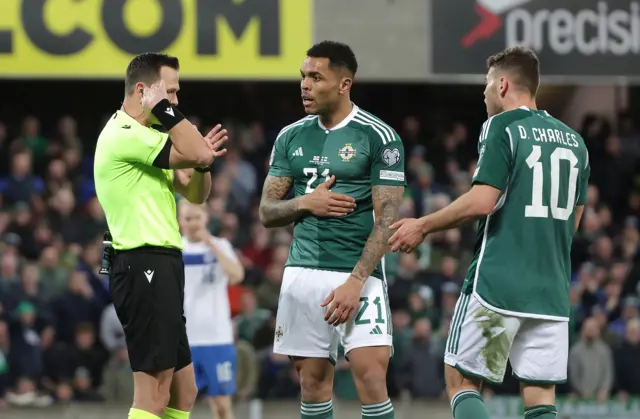 Northern Ireland react to a disallowed goal