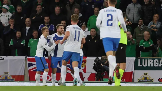 Finland celebrate their goal