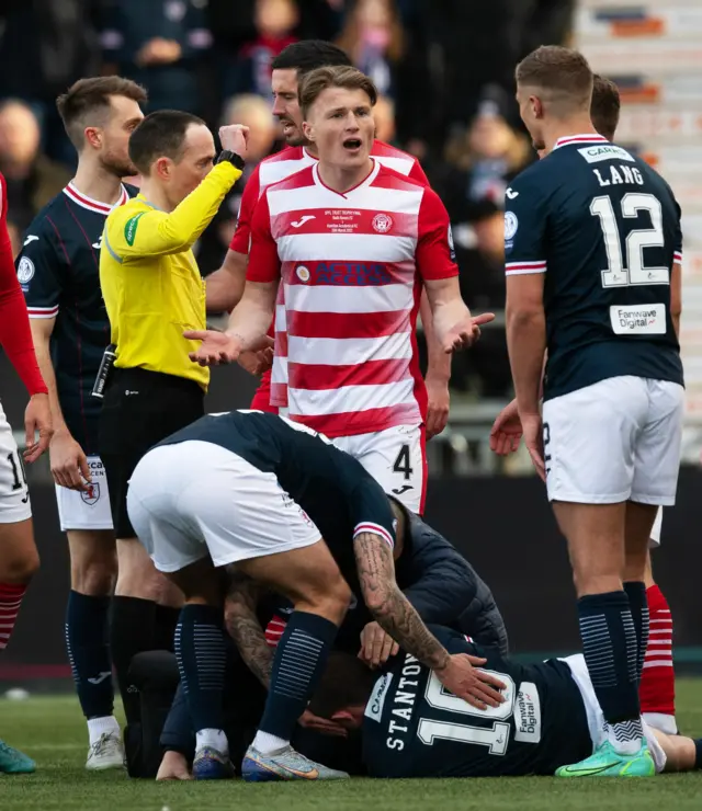 Dan O'Reilly appears exasperated as he sent off for a reckless challenge on Sam Stanton