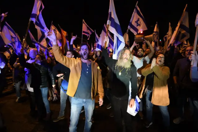 Protesters in Raanana