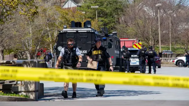 Metro Nashville Police Department and officials on the scene outside the Covenant School, Covenant Presbyterian Church, following a shooting in Nashville, Tennessee, USA