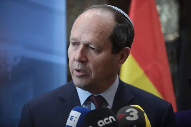 Israel's Minister of Economy Nir Barkat pictured speaking to media in February