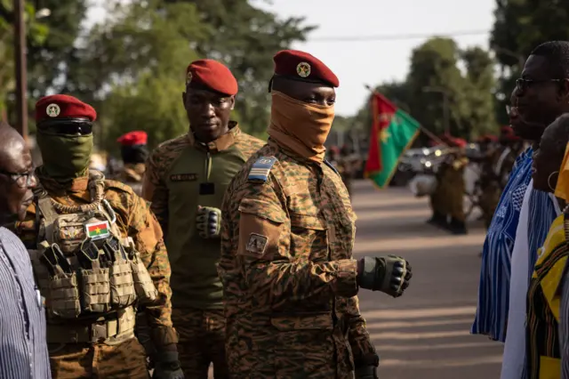 Capt Ibrahim Traore, Burkina Faso's new president, arrives at the ceremony for the 35th anniversary of Thomas Sankaras assassination, in Ouagadougou, on October 15, 2022. -