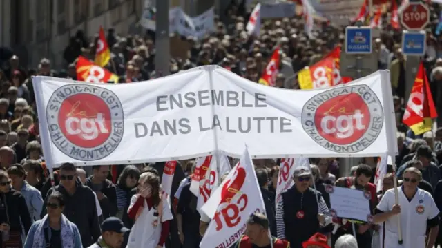 Thousands of people participate in a protest against government pension reform in Montpellier, France, 28 March 2023