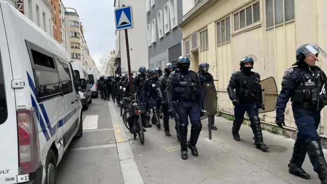 Police presence in side streets next to demonstrations in Paris