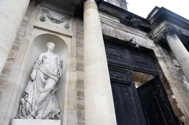 A view of the charred gate of the town hall in Bordeaux