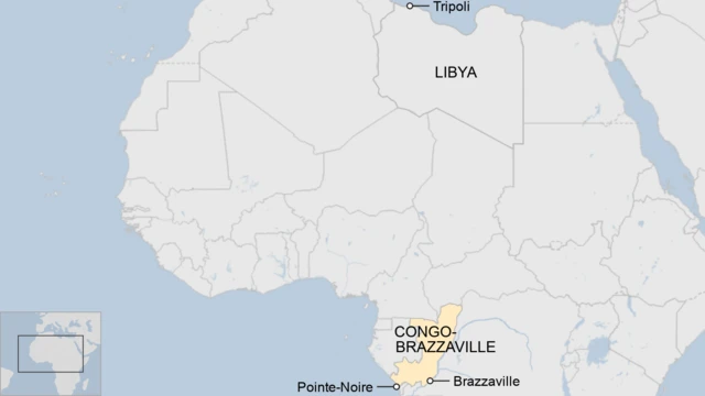 A map showing Congo-Brazzaville and Libya.