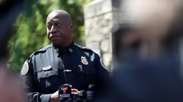 Nashville Chief of Police John Drake speaks at a news conference at the school entrance after a deadly shooting at the Covenant School in Nashville, Tennessee