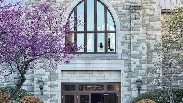 A handout photo made available by the Metro Nashville Police Department showing damage to school windows