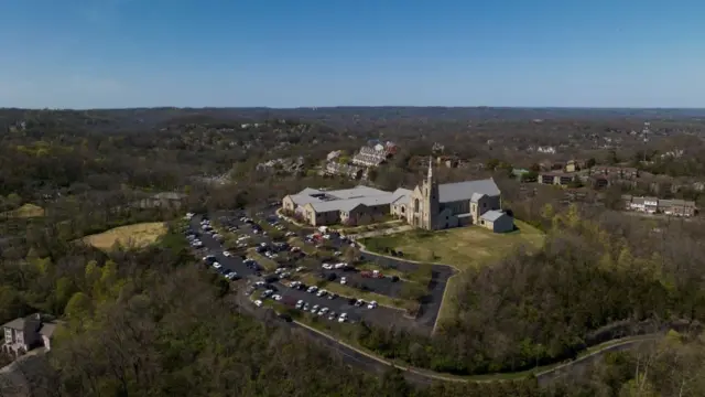 An aerial view shows the private Christian Covenant School where the shooting take place