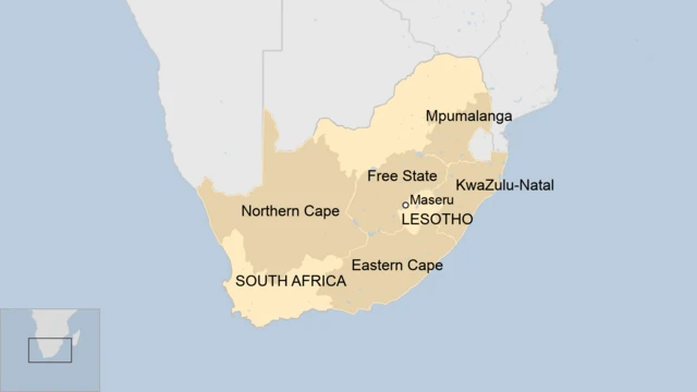 A map of South Africa and Lesotho