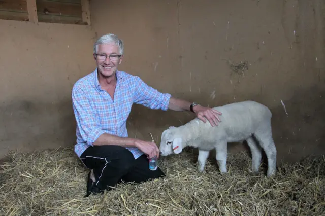 Paul O'Grady with Winston the lamb