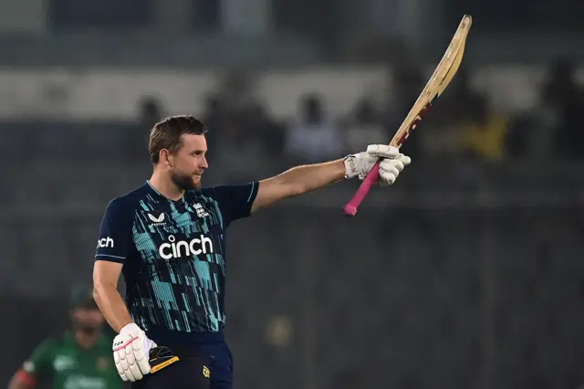 England's Dawid Malan celebrates scoring his fourth ODI century v Bangladesh in Mirpur