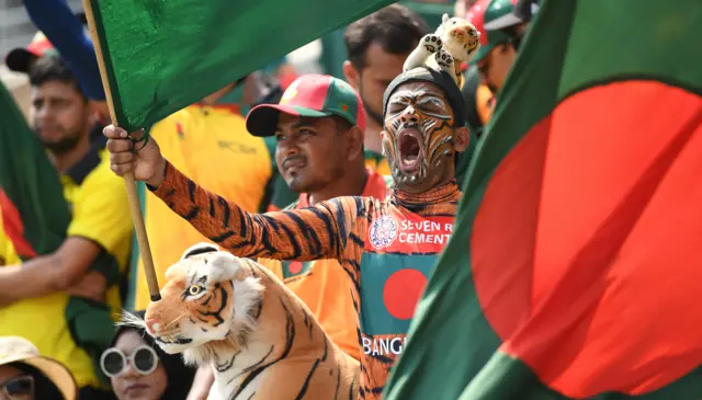 A Bangladesh fan shows their support during the 2nd One Day International match between Bangladesh and England at Sher-e-Bangla National Cricket Stadium