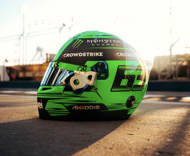 George Russell's green race helmet