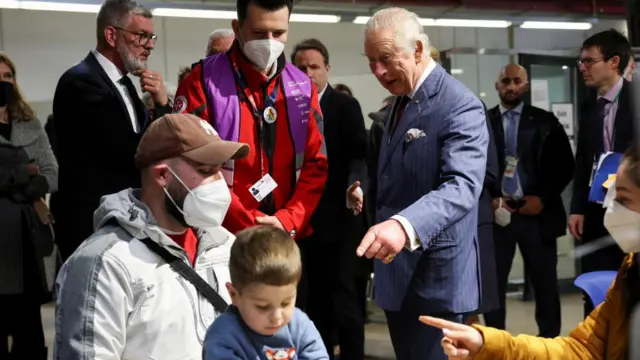 King Charles at a refugee centre