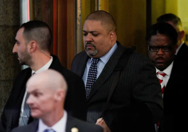 New York District Attorney Alvin Bragg leaves his office