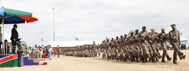 President Hage Geingob inspects military parade on 21 March