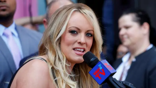 Stormy Daniels, the porn star currently in legal battles with U.S. President Donald Trump, speaks during a ceremony in her honor in West Hollywood, California, U.S., May 23, 2018.