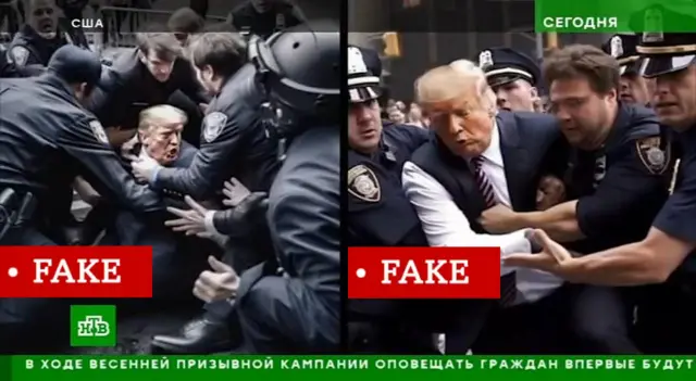 The photos shown by NTV with FAKE banners added by the BBC.