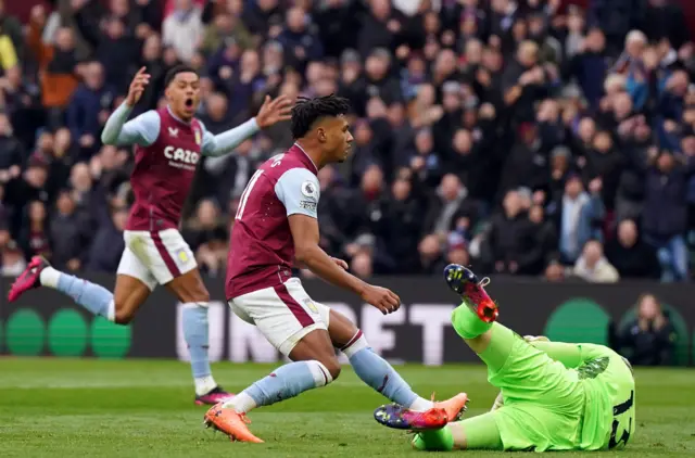 Aston Villa striker Ollie Watkins shoots wide