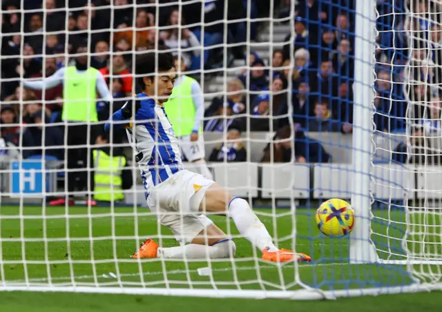 Brighton & Hove Albion's Kaoru Mitoma scores against West Ham