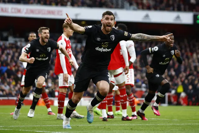 Bournemouth's Marcos Senesi celebrates scoring against Arsenal