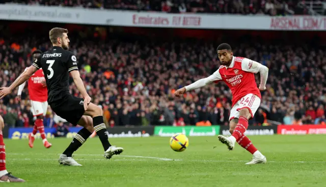 Reiss Nelson scores the winning goal against Bournemouth