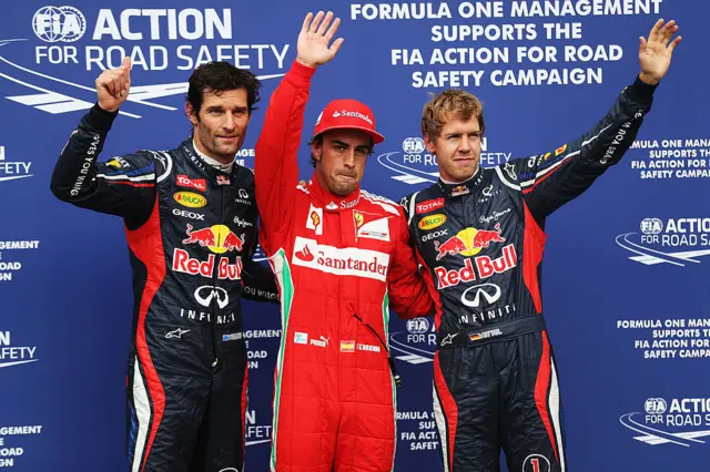 Mark Webber, Fernando Alonso and Sebastian Vettel