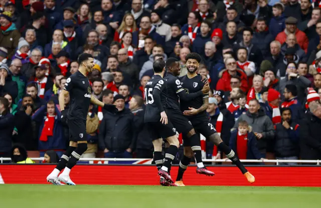 Philip Billing celebrates scoring against Arsenal