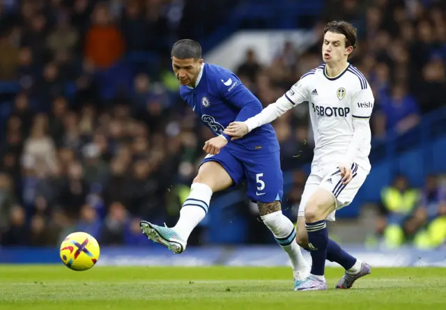 Chelsea midfielder Enzo Fernandez in action against Leeds