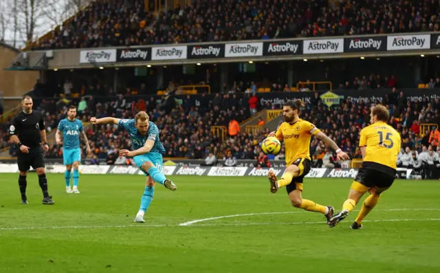 Tottenham striker Harry Kane shoots