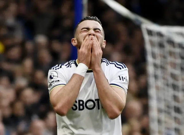 Leeds' Jack Harrison reacts after losing the ball