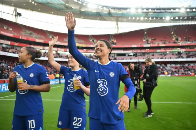 Chelsea celebrate drawing with Arsenal in the WSL