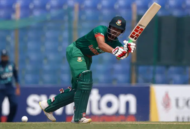 Bangladesh's Najmul Hossain Shanto plays a shot