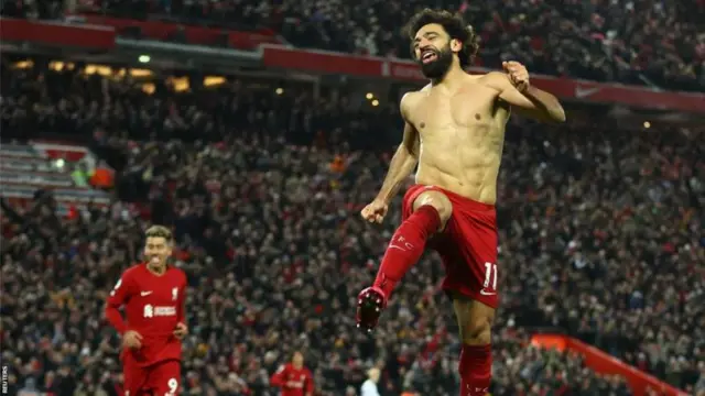 Mohamed Salah scores for Liverpool v Man Utd