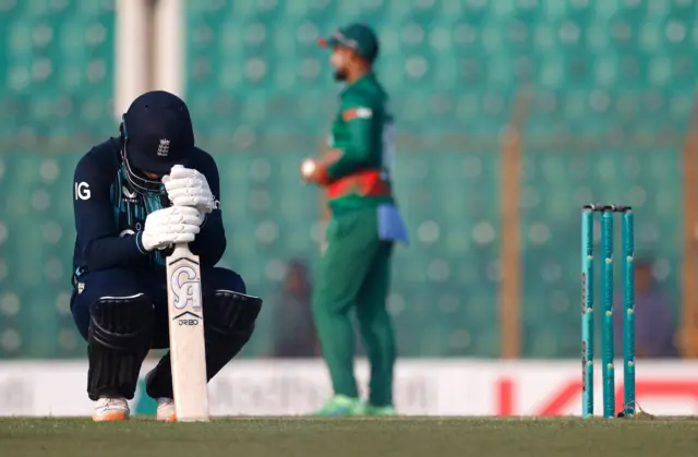 Jason Roy crouches after being dismissed